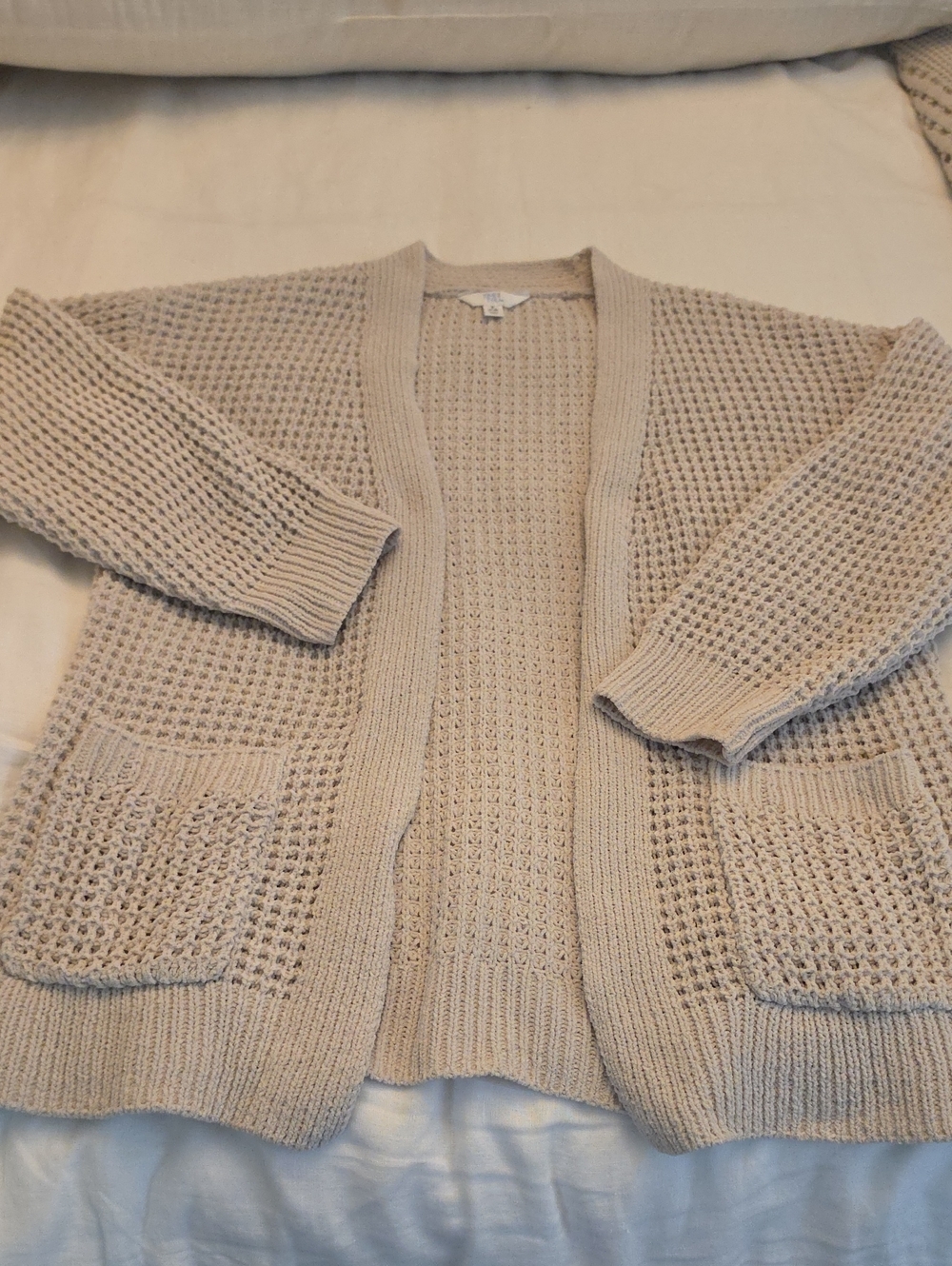 Time and Tru Beige Open-Weave Pocket Cardigan